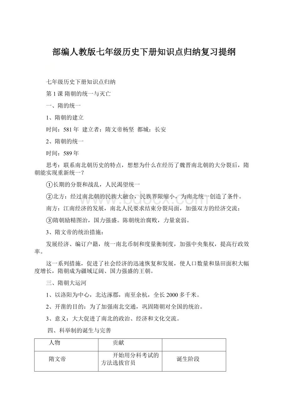 部编人教版七年级历史下册知识点归纳复习提纲.docx