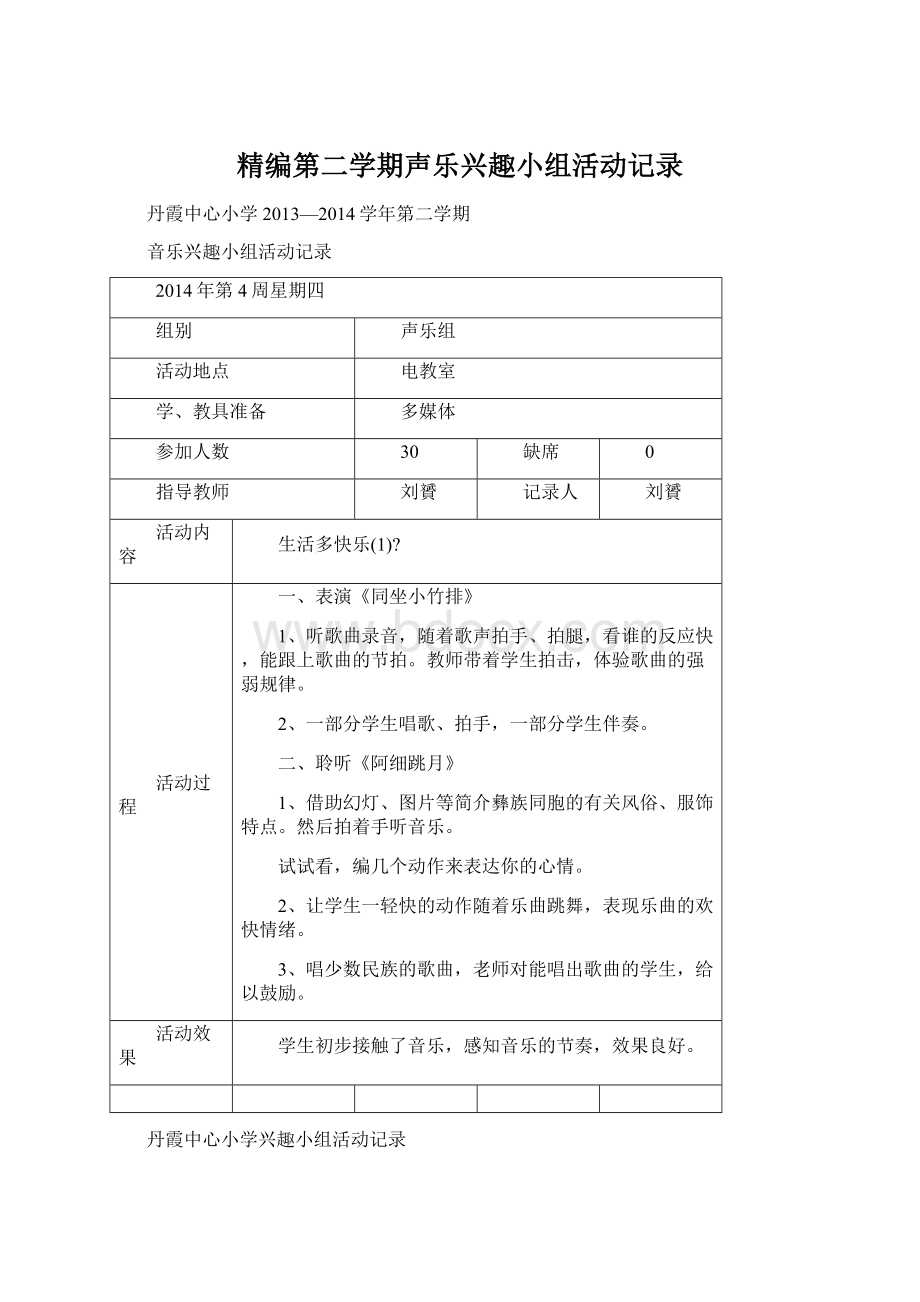 精编第二学期声乐兴趣小组活动记录.docx