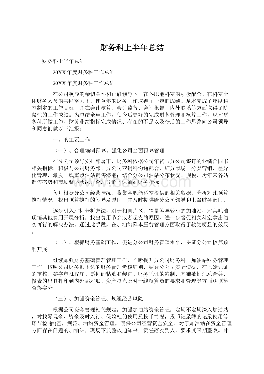 财务科上半年总结文档格式.docx_第1页