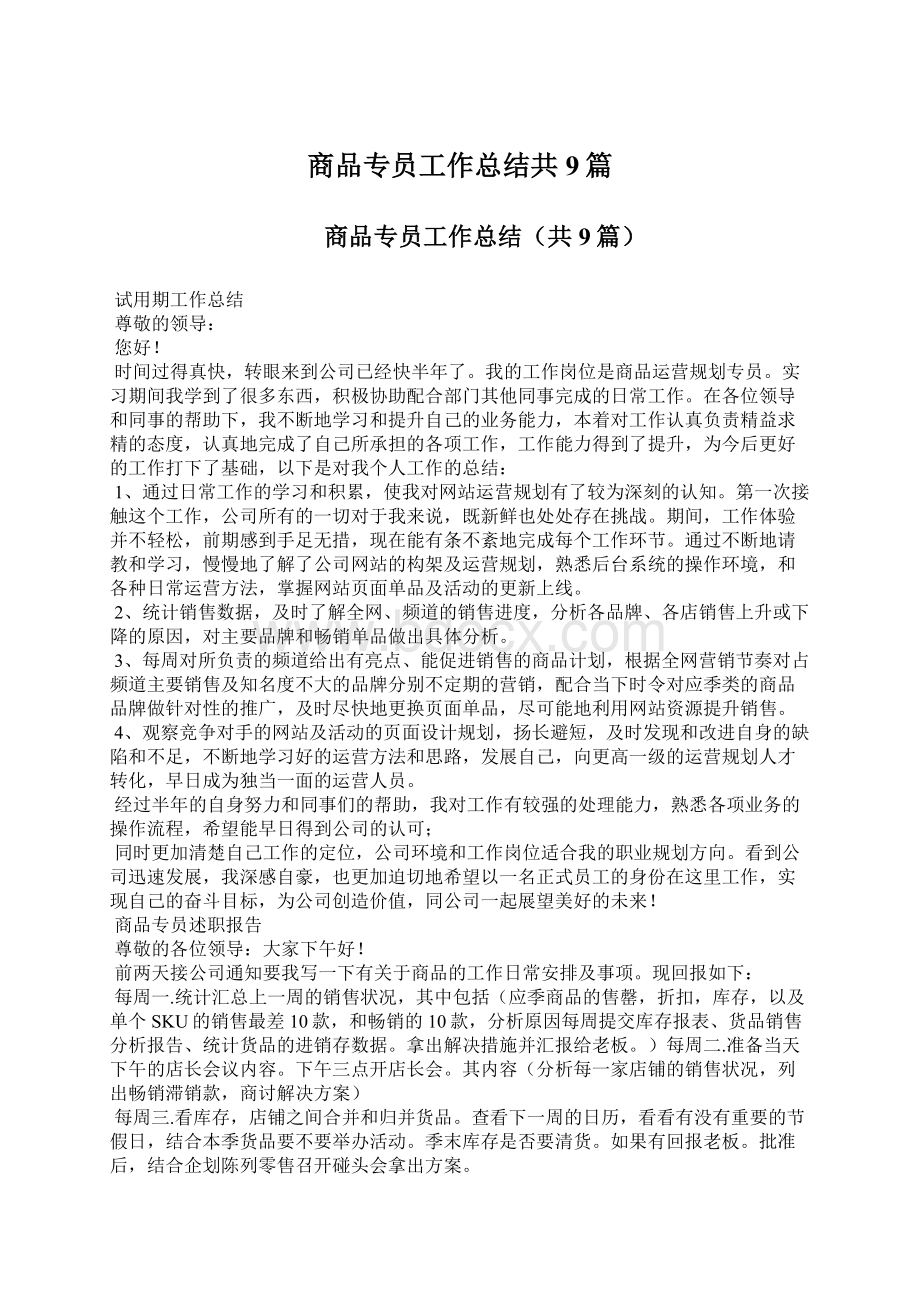 商品专员工作总结共9篇.docx