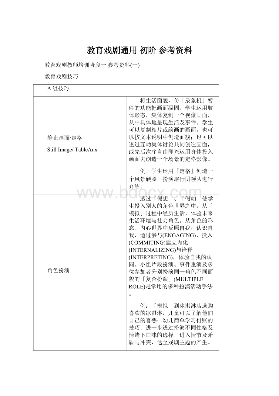 教育戏剧通用 初阶 参考资料.docx