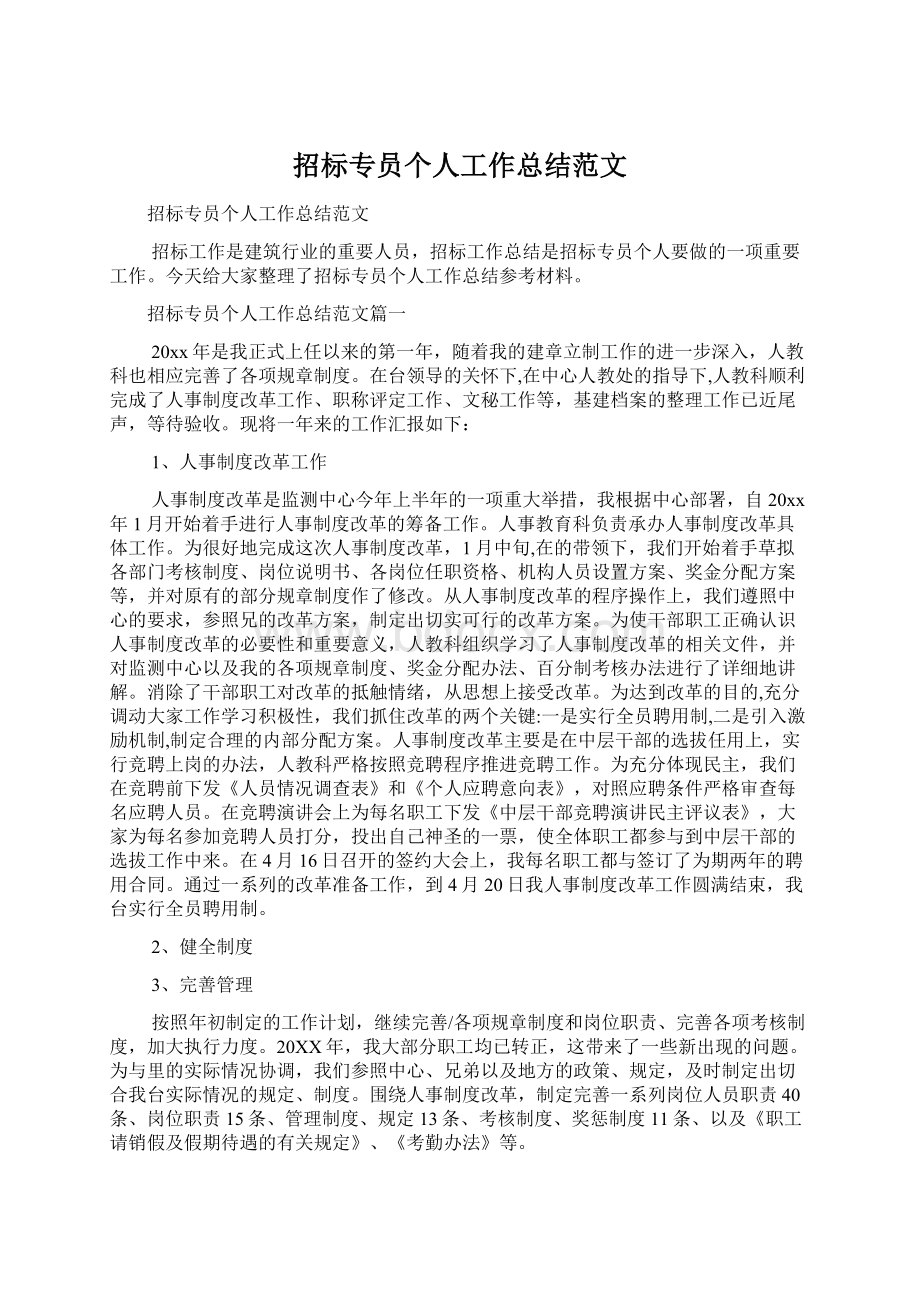 招标专员个人工作总结范文Word格式文档下载.docx_第1页