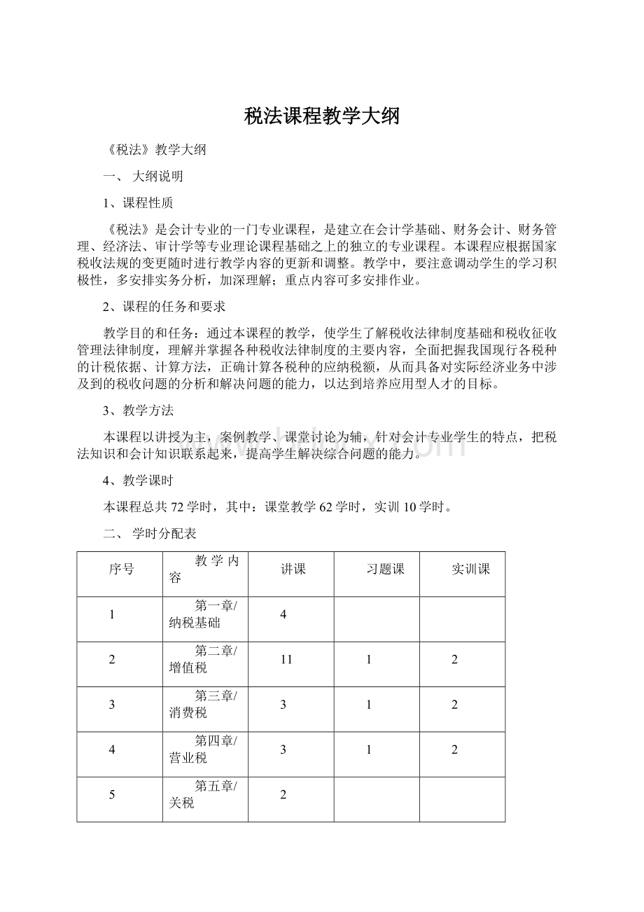 税法课程教学大纲Word格式.docx