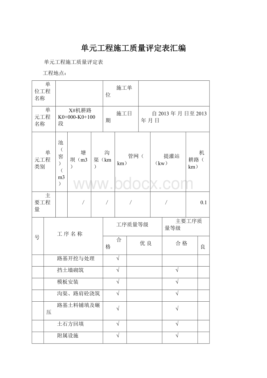 单元工程施工质量评定表汇编文档格式.docx