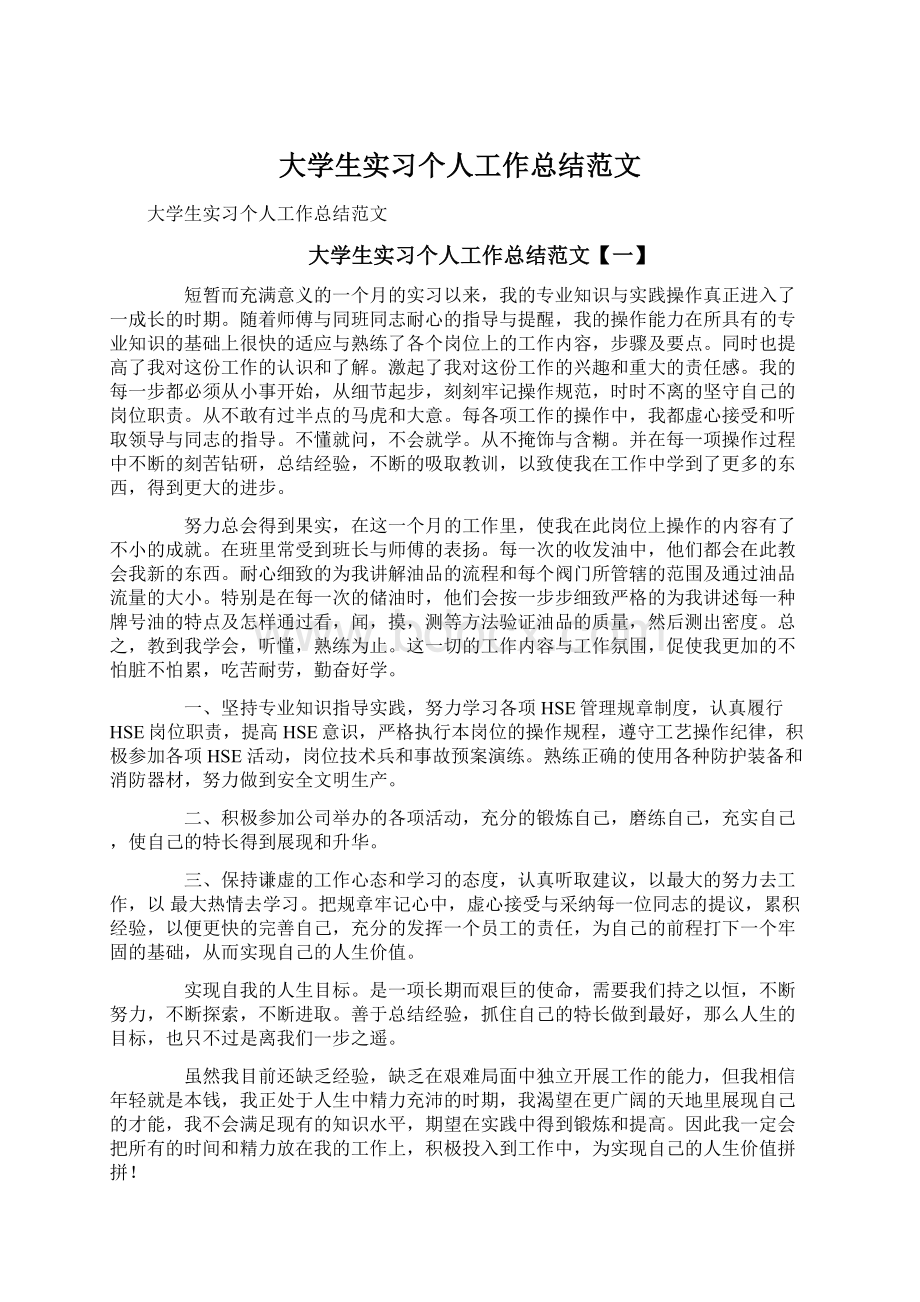 大学生实习个人工作总结范文.docx