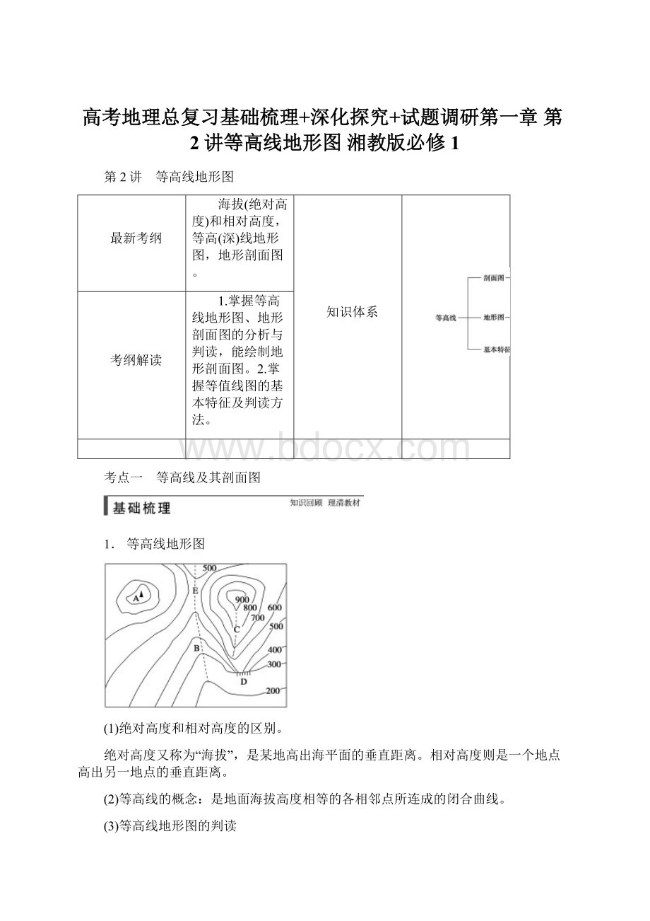 高考地理总复习基础梳理+深化探究+试题调研第一章 第2讲等高线地形图 湘教版必修1.docx