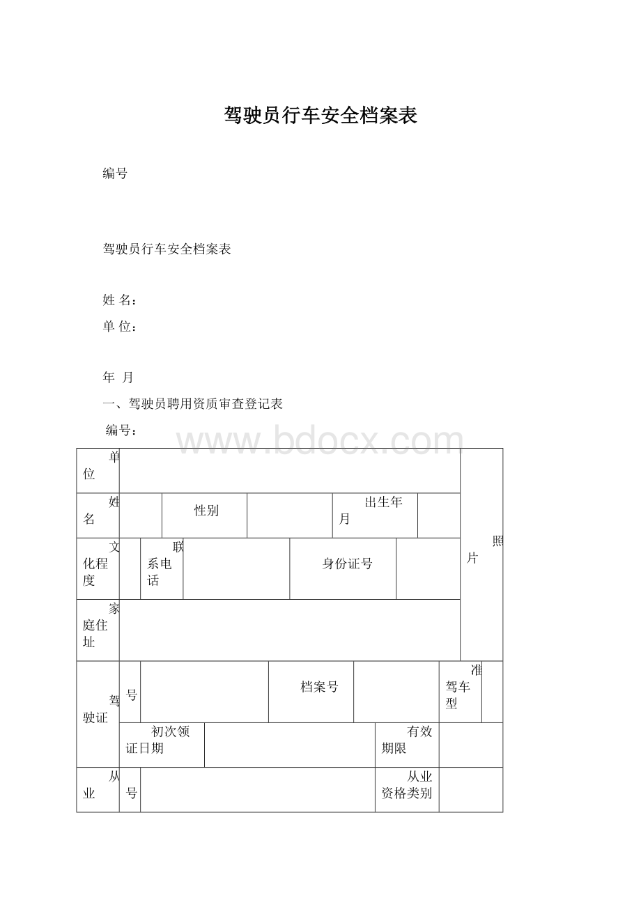 驾驶员行车安全档案表文档格式.docx