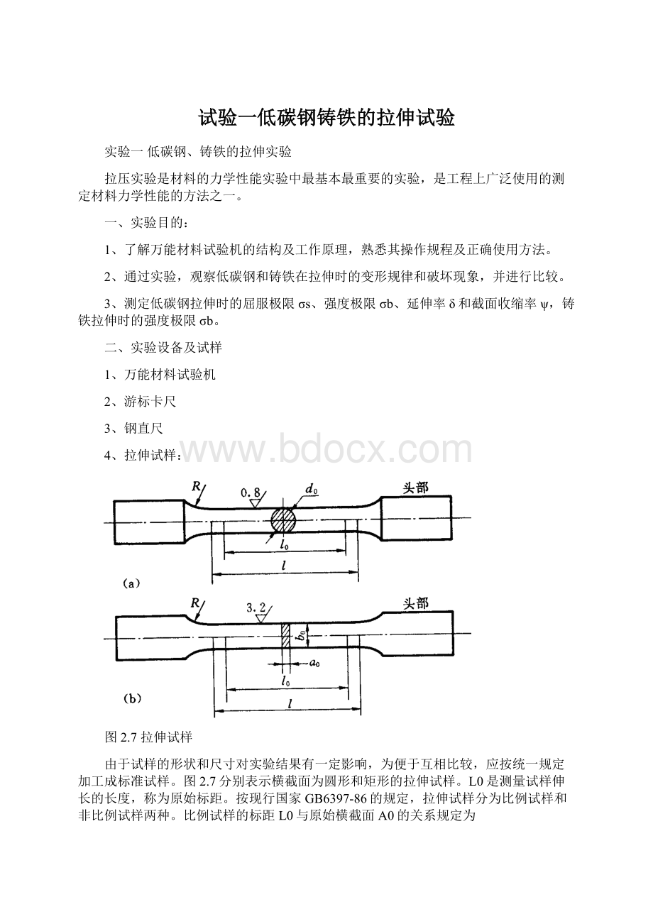 试验一低碳钢铸铁的拉伸试验.docx