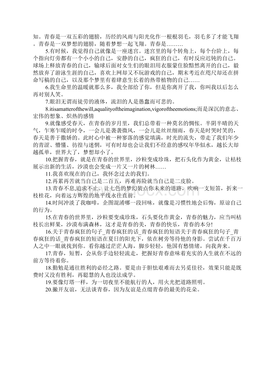 关于青春疯狂的句子精选文档格式.docx_第3页