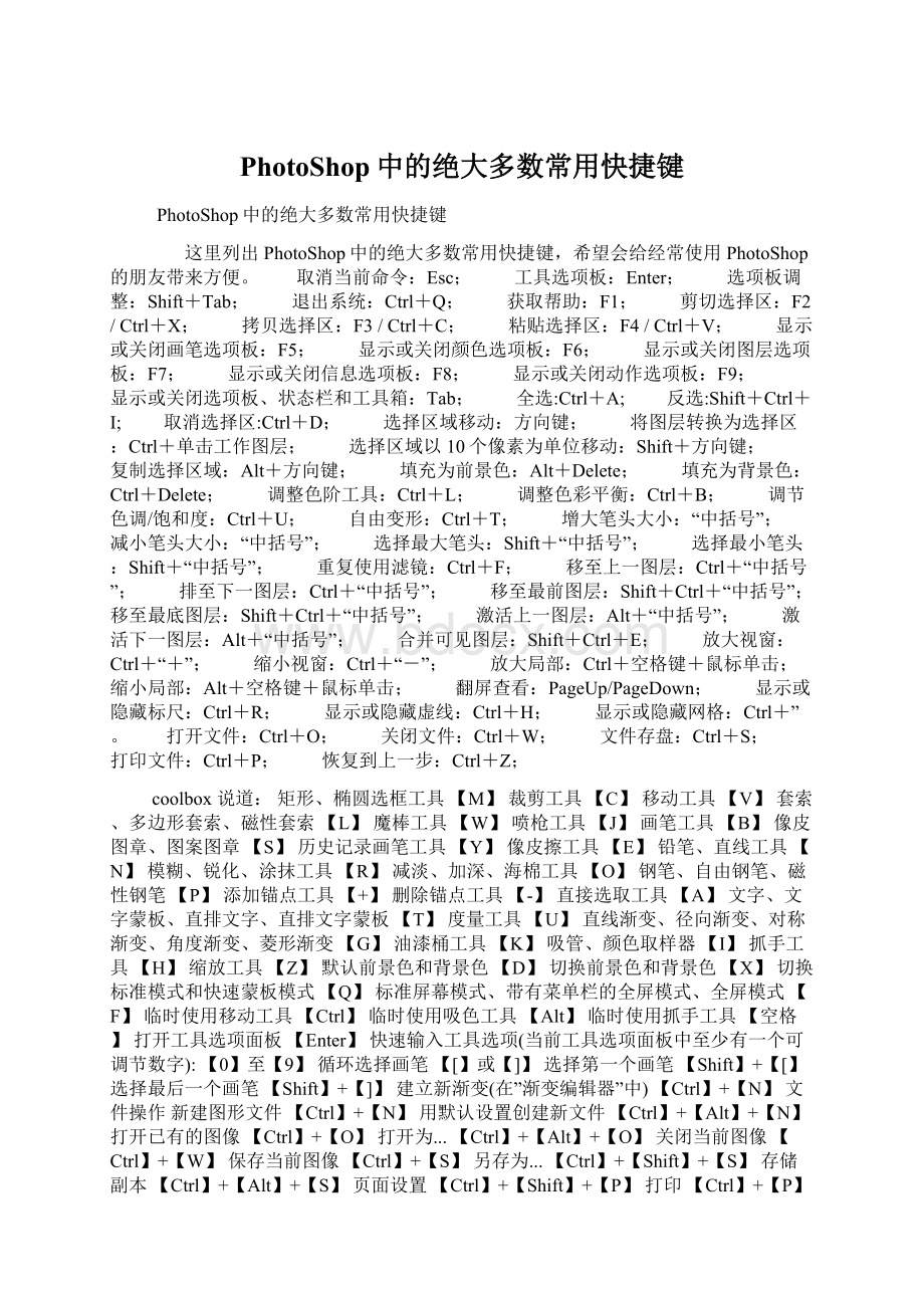 PhotoShop中的绝大多数常用快捷键Word文件下载.docx_第1页