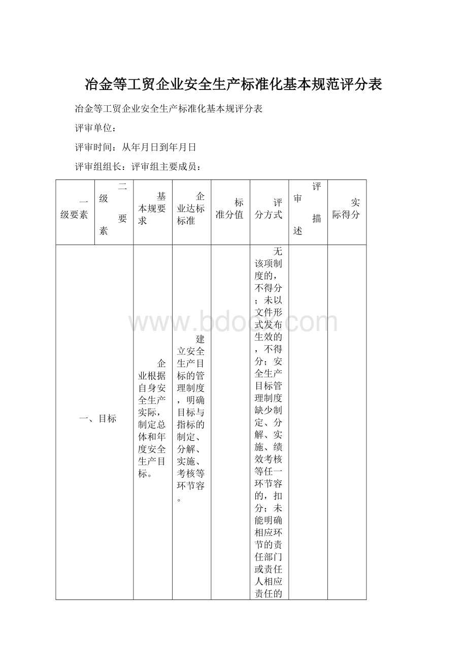 冶金等工贸企业安全生产标准化基本规范评分表Word文档格式.docx