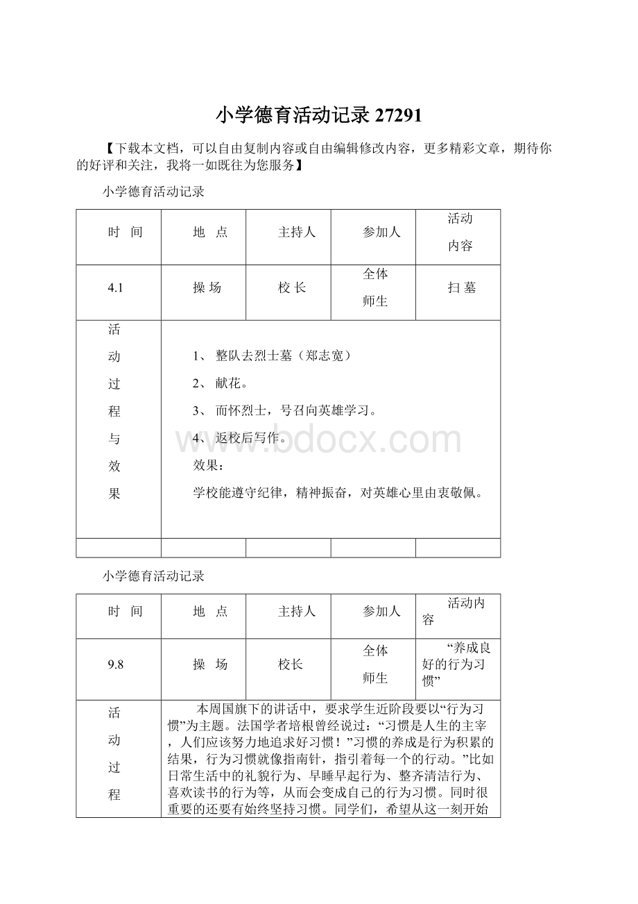 小学德育活动记录27291.docx_第1页