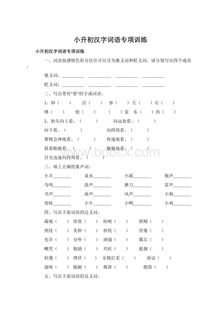 小升初汉字词语专项训练Word格式.docx