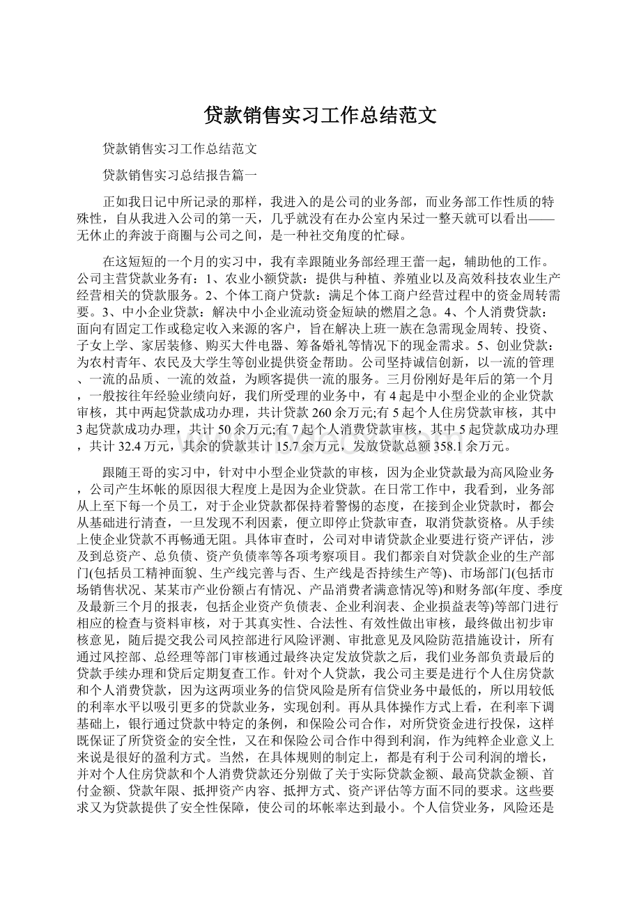 贷款销售实习工作总结范文.docx