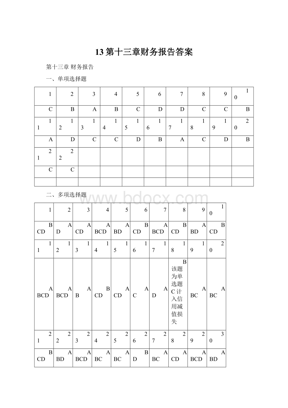 13第十三章财务报告答案Word文档下载推荐.docx