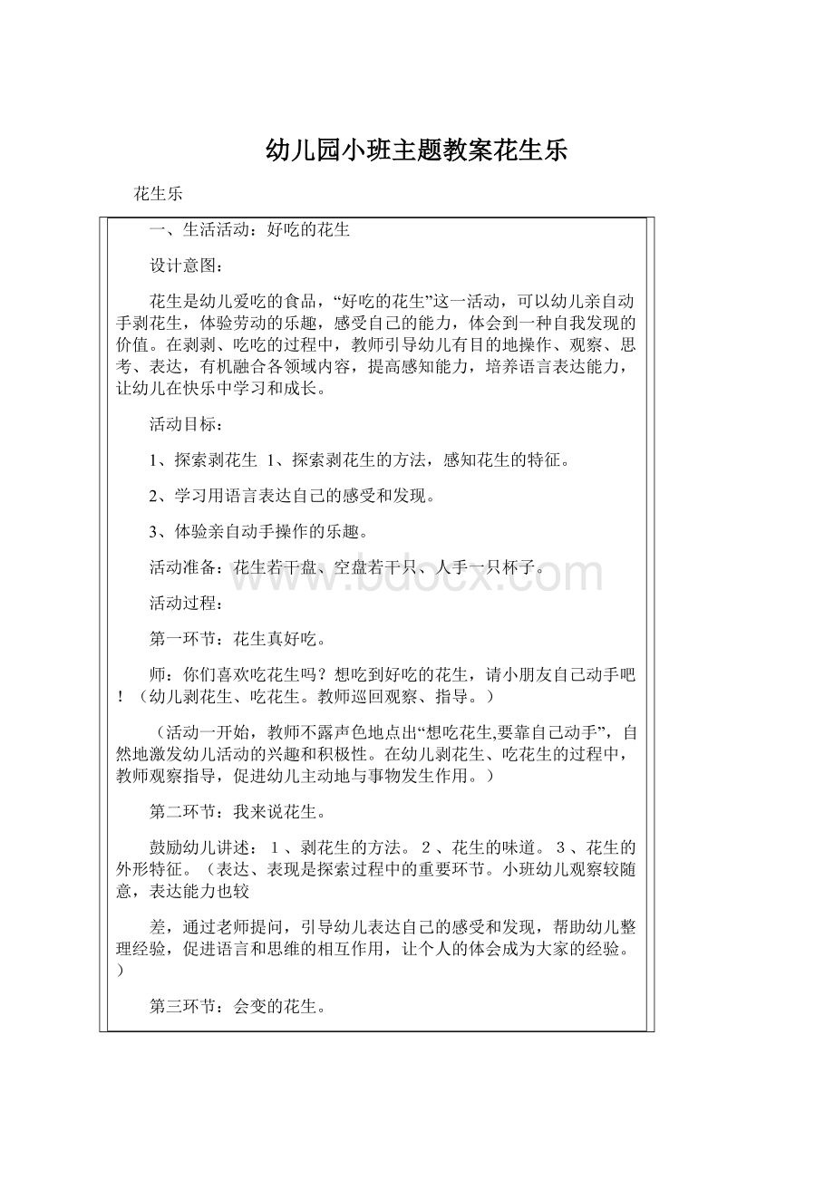 幼儿园小班主题教案花生乐Word下载.docx_第1页