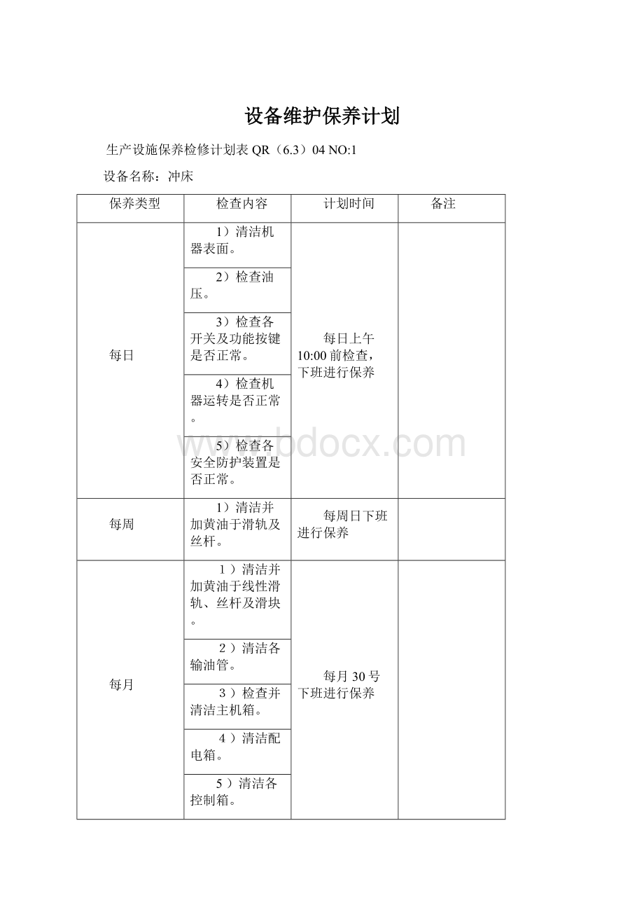 设备维护保养计划Word下载.docx_第1页