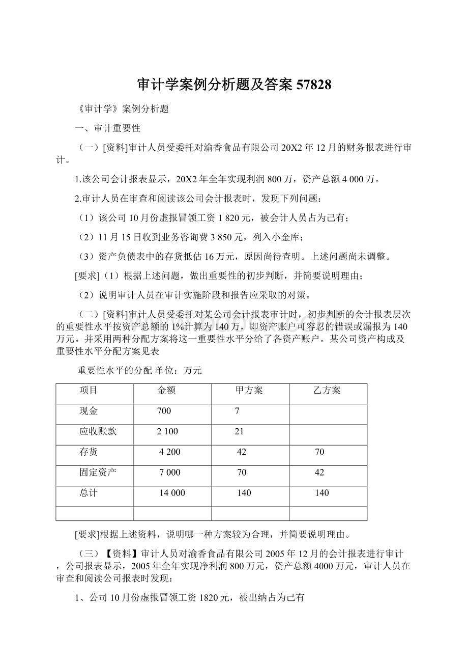 审计学案例分析题及答案57828.docx