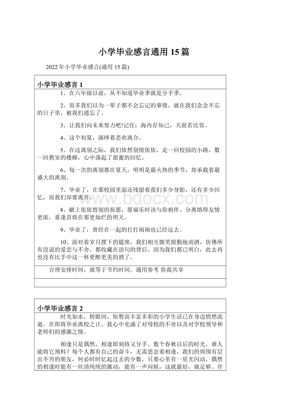 小学毕业感言通用15篇.docx