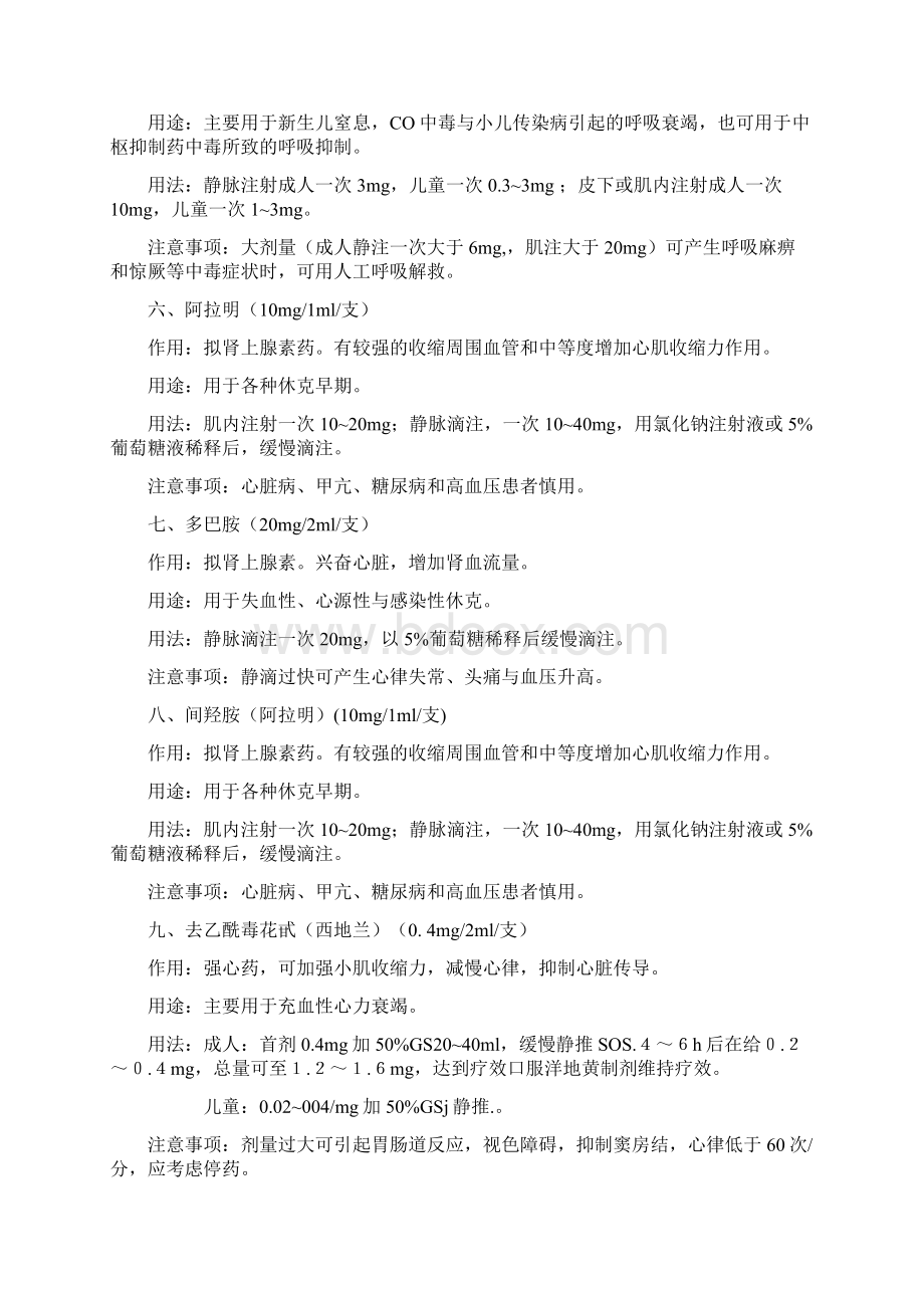 急诊科常用急救药品Word文档格式.docx_第2页