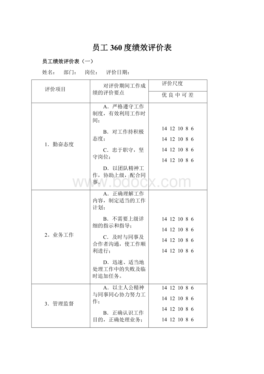 员工360度绩效评价表Word格式.docx_第1页