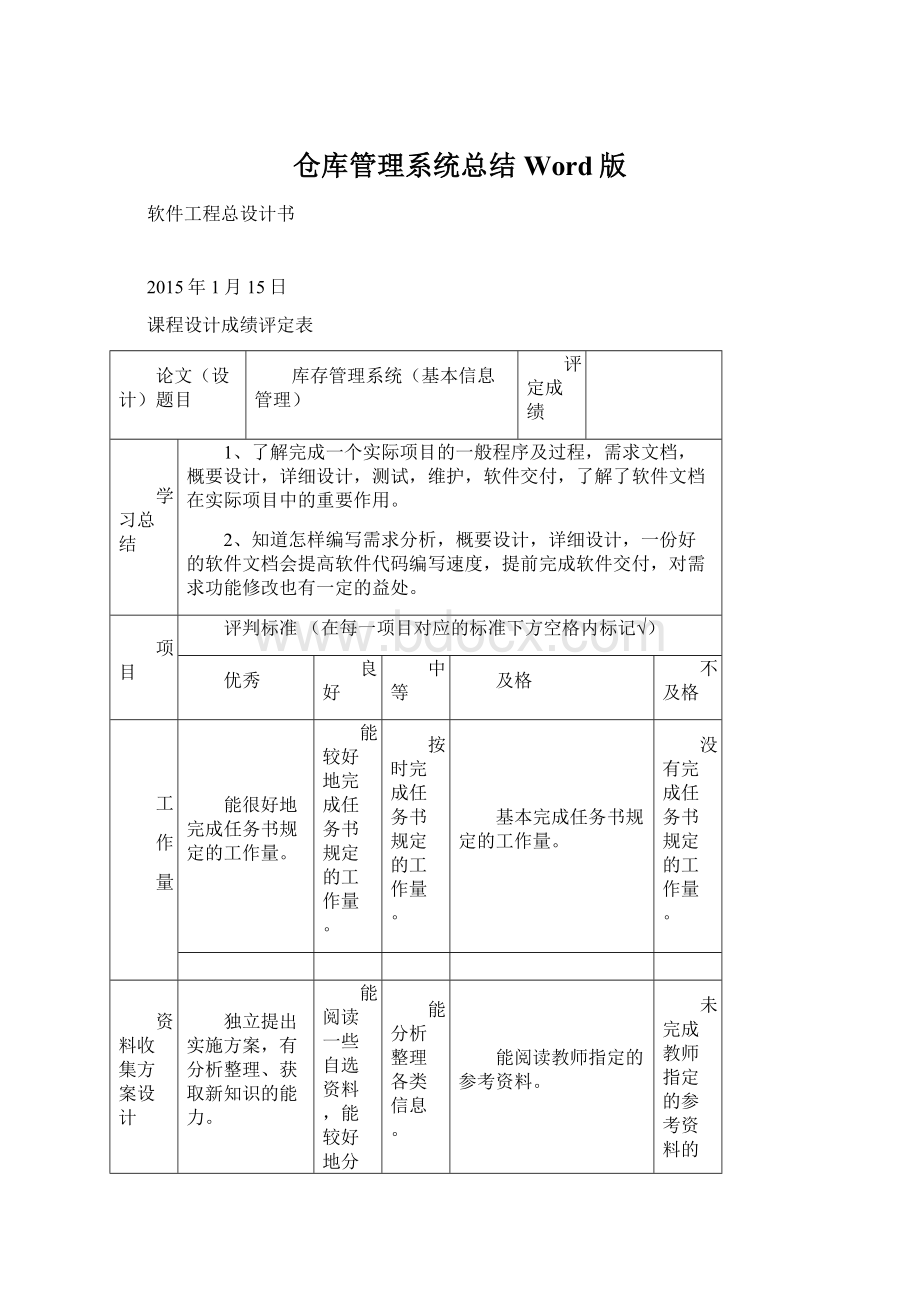 仓库管理系统总结Word版Word文档下载推荐.docx