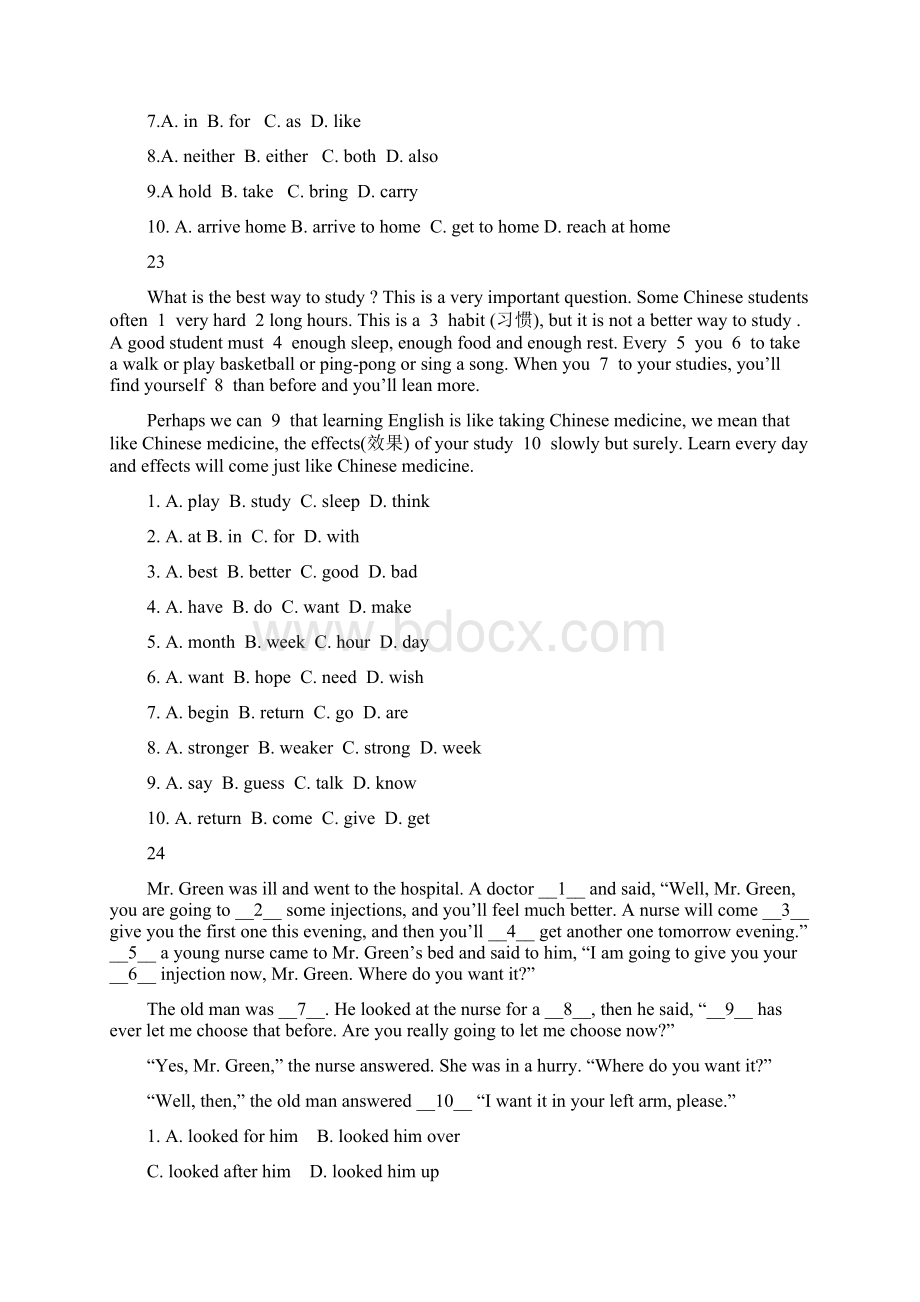 最新初中英语完形填空100篇三配答案详解Word文档下载推荐.docx_第3页