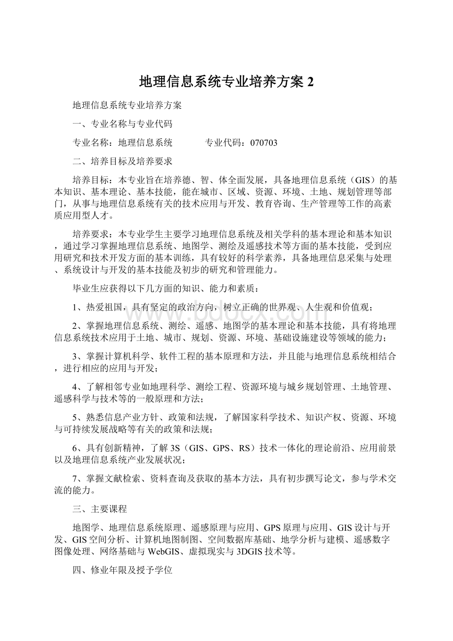 地理信息系统专业培养方案2.docx_第1页