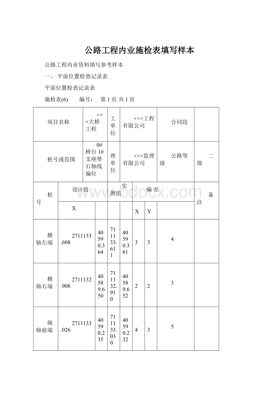 公路工程内业施检表填写样本Word文件下载.docx