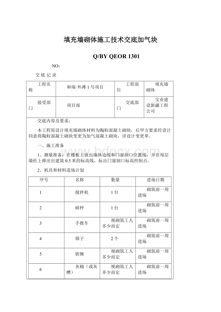 填充墙砌体施工技术交底加气块Word文档下载推荐.docx_第1页