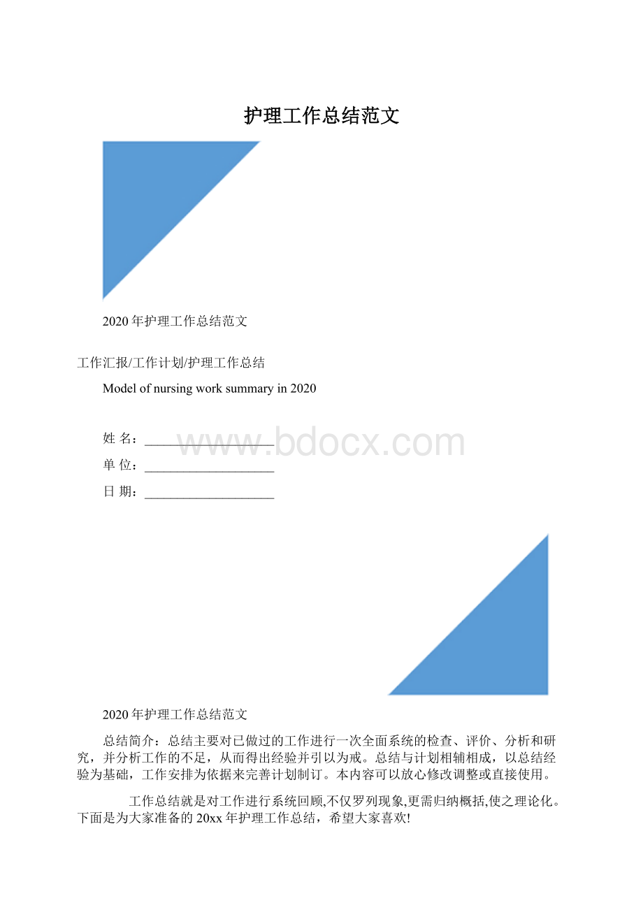 护理工作总结范文Word文档下载推荐.docx