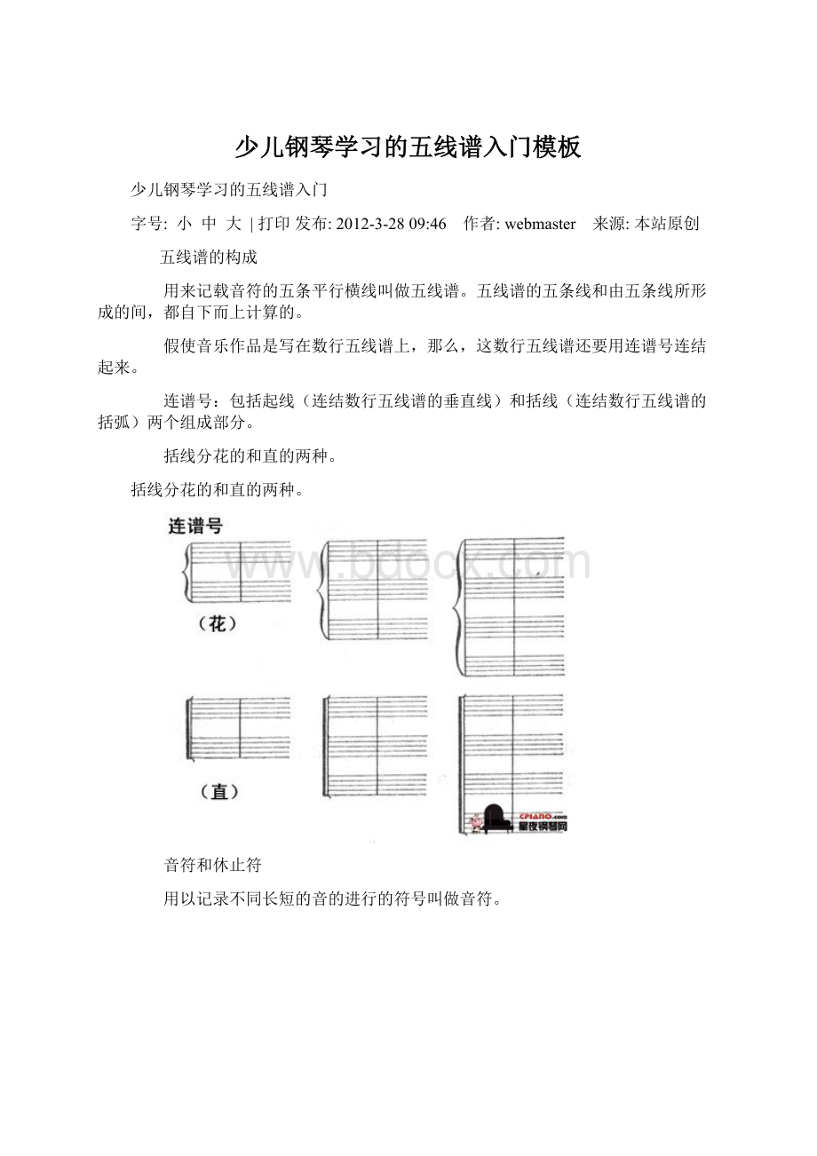 少儿钢琴学习的五线谱入门模板Word格式文档下载.docx