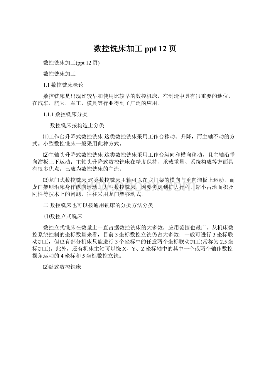 数控铣床加工ppt 12页.docx_第1页