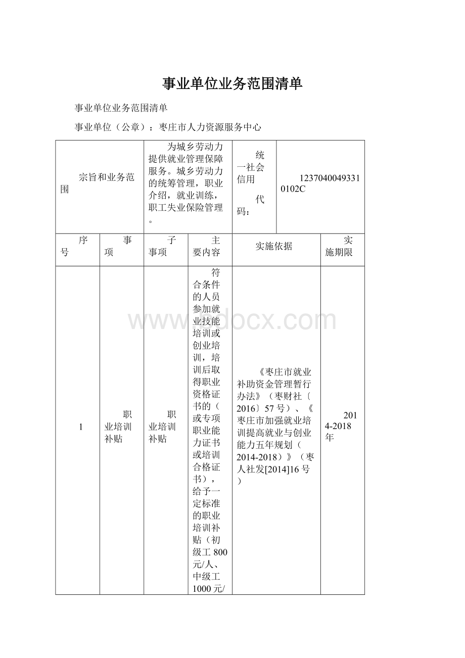 事业单位业务范围清单.docx