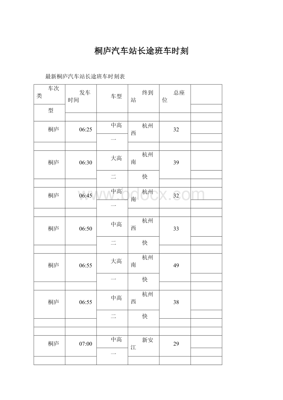 桐庐汽车站长途班车时刻Word格式文档下载.docx