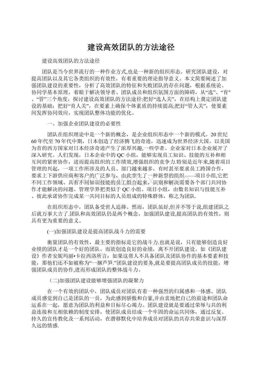 建设高效团队的方法途径Word格式文档下载.docx