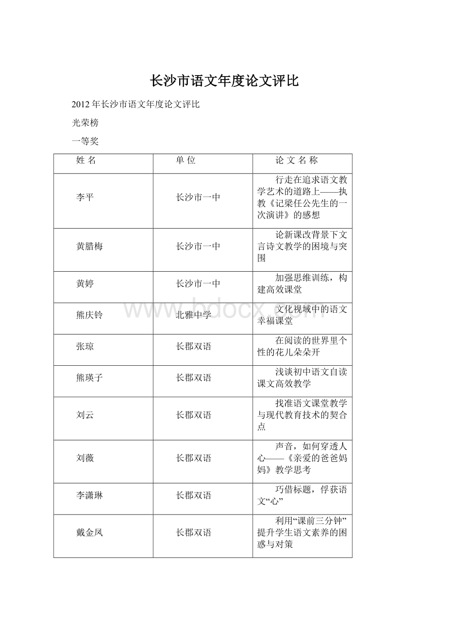 长沙市语文年度论文评比.docx_第1页