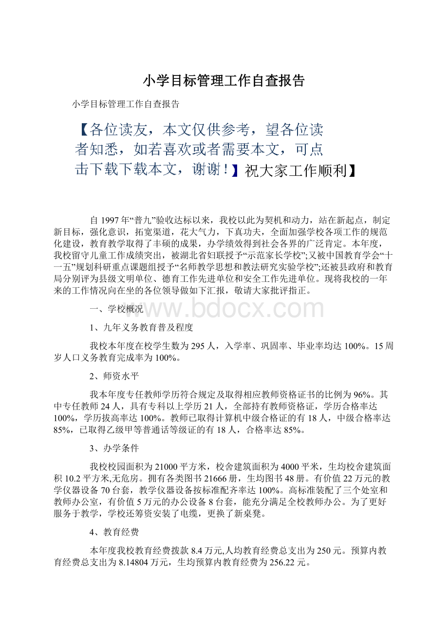 小学目标管理工作自查报告.docx