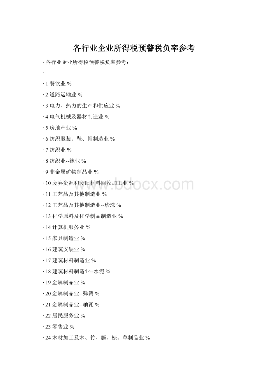 各行业企业所得税预警税负率参考Word文件下载.docx