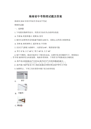 海南省中考物理试题及答案Word文档格式.docx