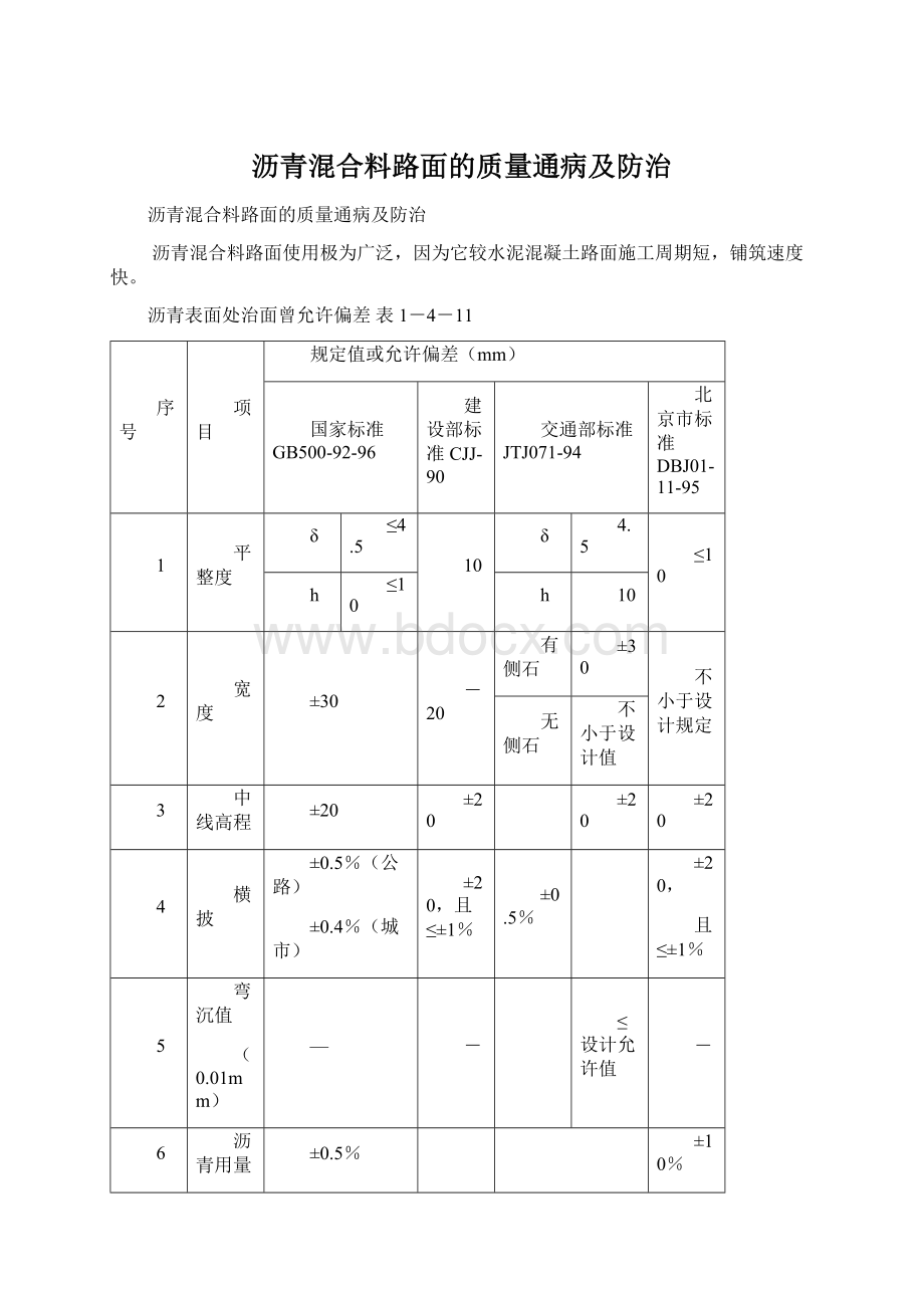 沥青混合料路面的质量通病及防治Word文档下载推荐.docx