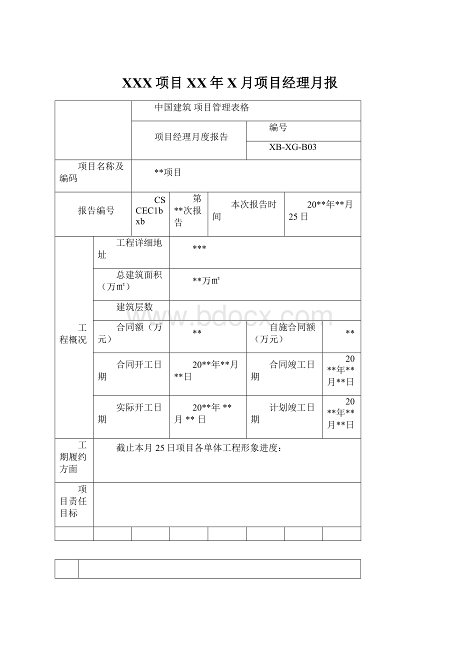 XXX项目XX年X月项目经理月报Word文档格式.docx_第1页