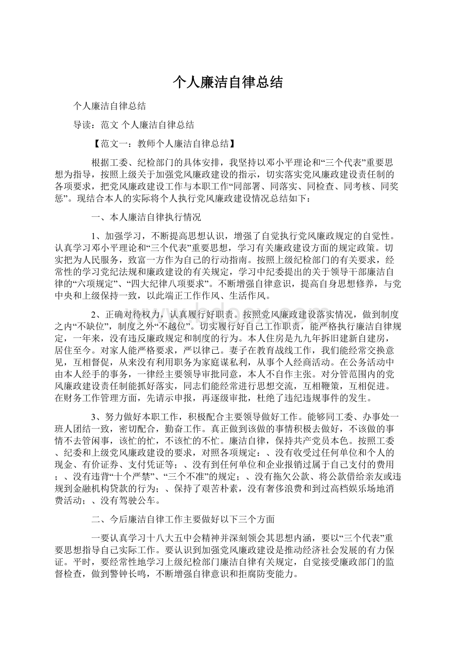 个人廉洁自律总结.docx_第1页