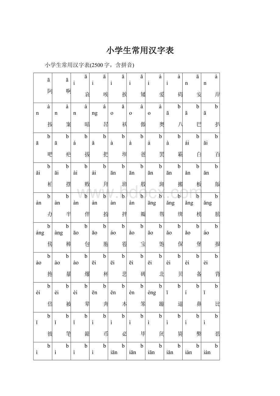 小学生常用汉字表Word文档格式.docx