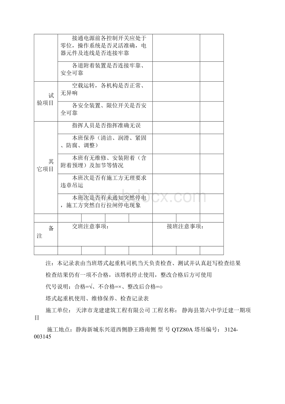 塔式起重机交接班及日检周检月检记录.docx_第2页