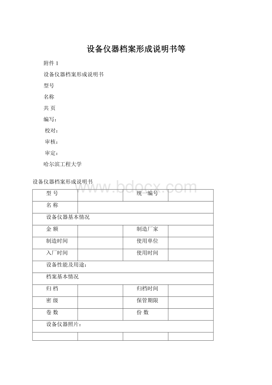 设备仪器档案形成说明书等Word格式.docx