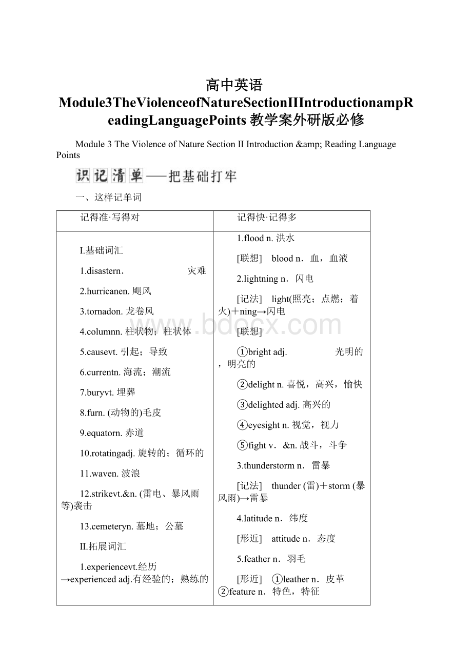 高中英语Module3TheViolenceofNatureSectionⅡIntroductionampReadingLanguagePoints教学案外研版必修Word文件下载.docx