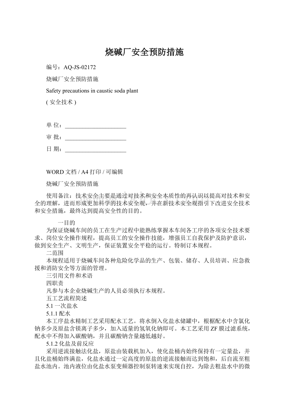 烧碱厂安全预防措施.docx