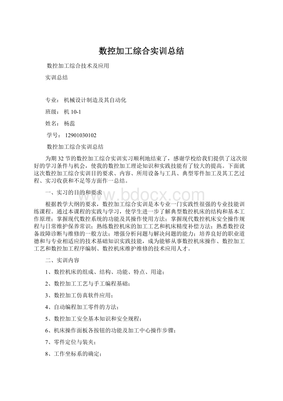 数控加工综合实训总结文档格式.docx_第1页