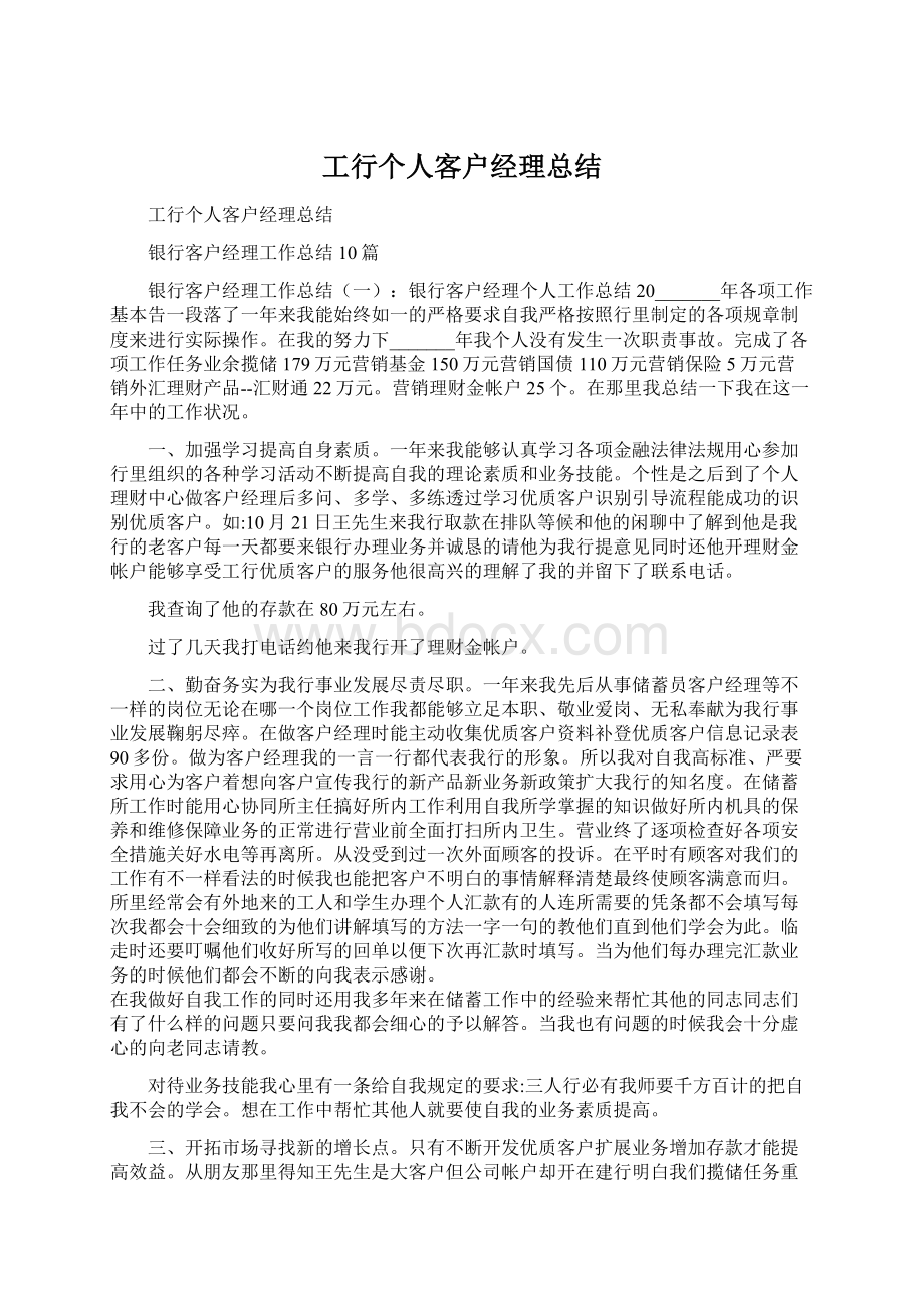 工行个人客户经理总结文档格式.docx